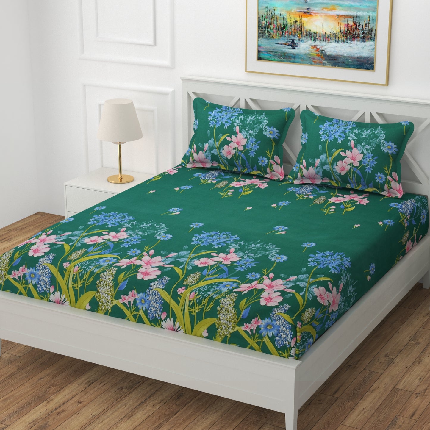 Fabicra Ultra Premium Elastic Fitted Cotton Blend King Size Double Bed Bedsheet with 2 Pillow Covers