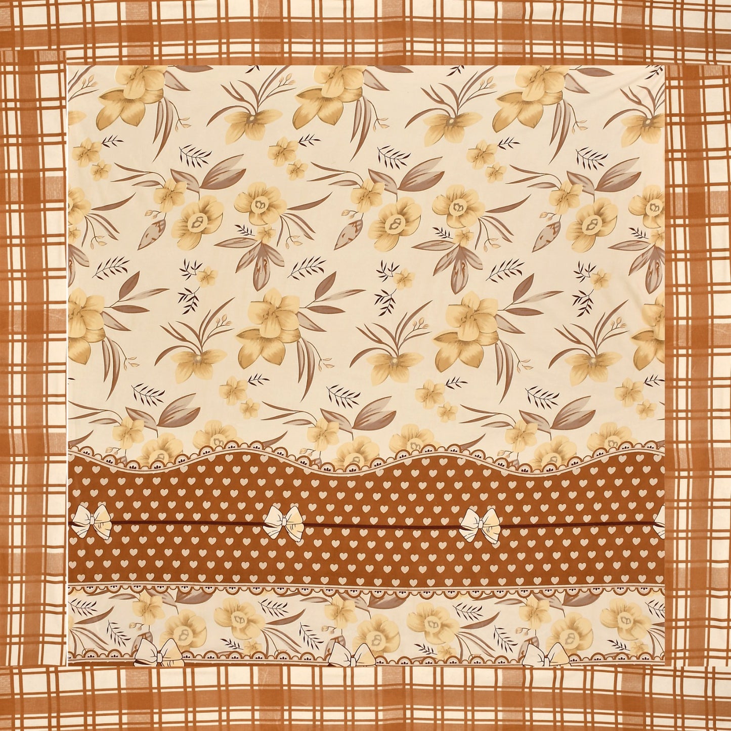 Brown Floral 100% Waterproof Elastic Fitted King Size Double Bed Bedsheet With 2 Pillow Covers