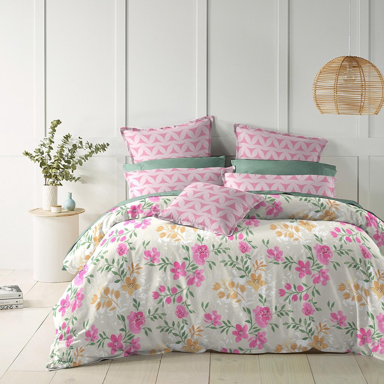 Fabicra Summer Cotton Elastic Fitted King Size Double Bed Bedsheet with 2 Pillow Covers (BOGO)