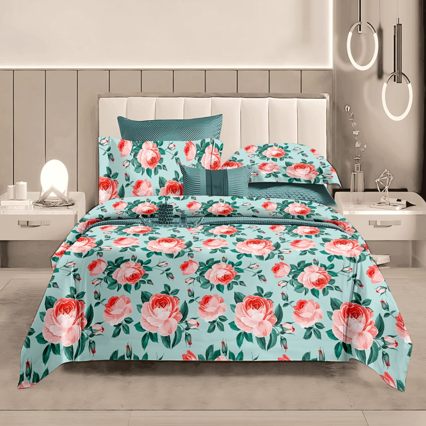 Fabicra Summer Cotton Elastic Fitted King Size Double Bed Bedsheet with 2 Pillow Covers (New)