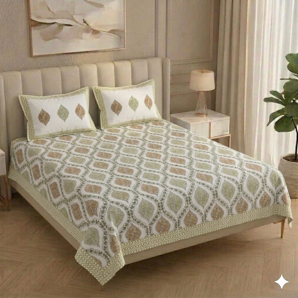 Pure Handblock King Size Bedsheets with 2 pillow covers