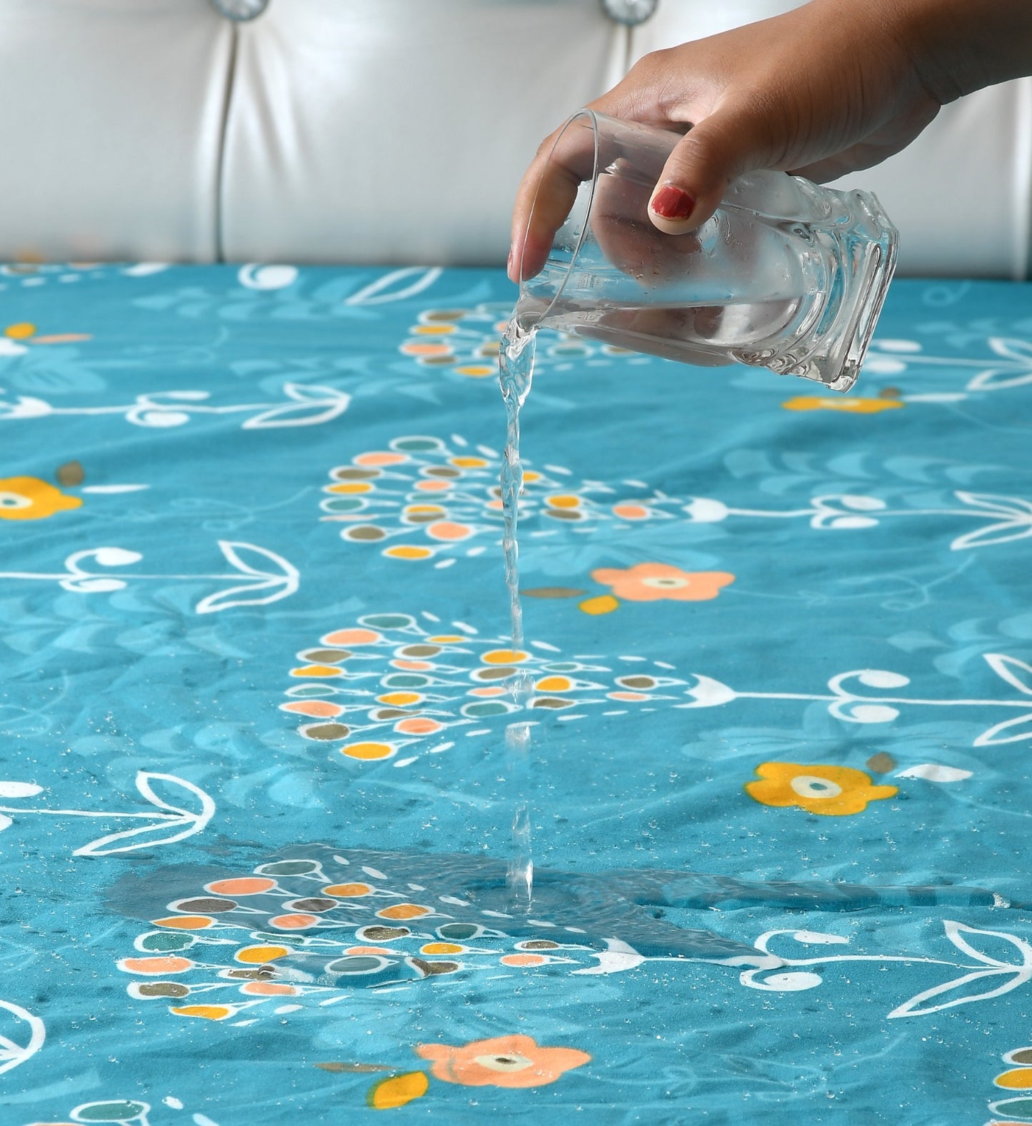 Green Floral 100% Waterproof Elastic Fitted King Size Double Bed Bedsheet With 2 Pillow Covers