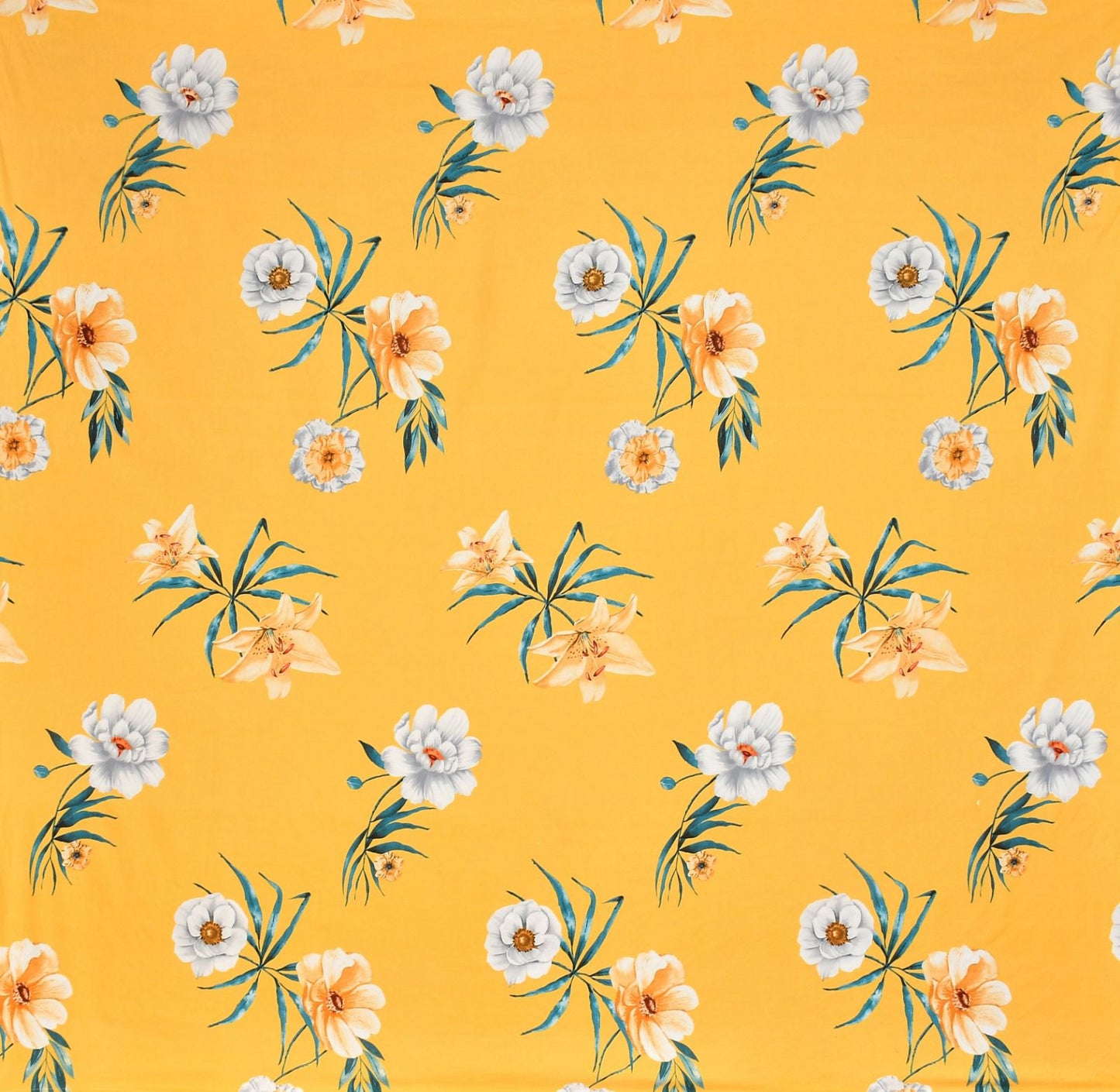 Fabicra Yellow Blossom Floral Cotton Elastic Fitted King Size Double Bed Bedsheet with 2 Pillow Covers