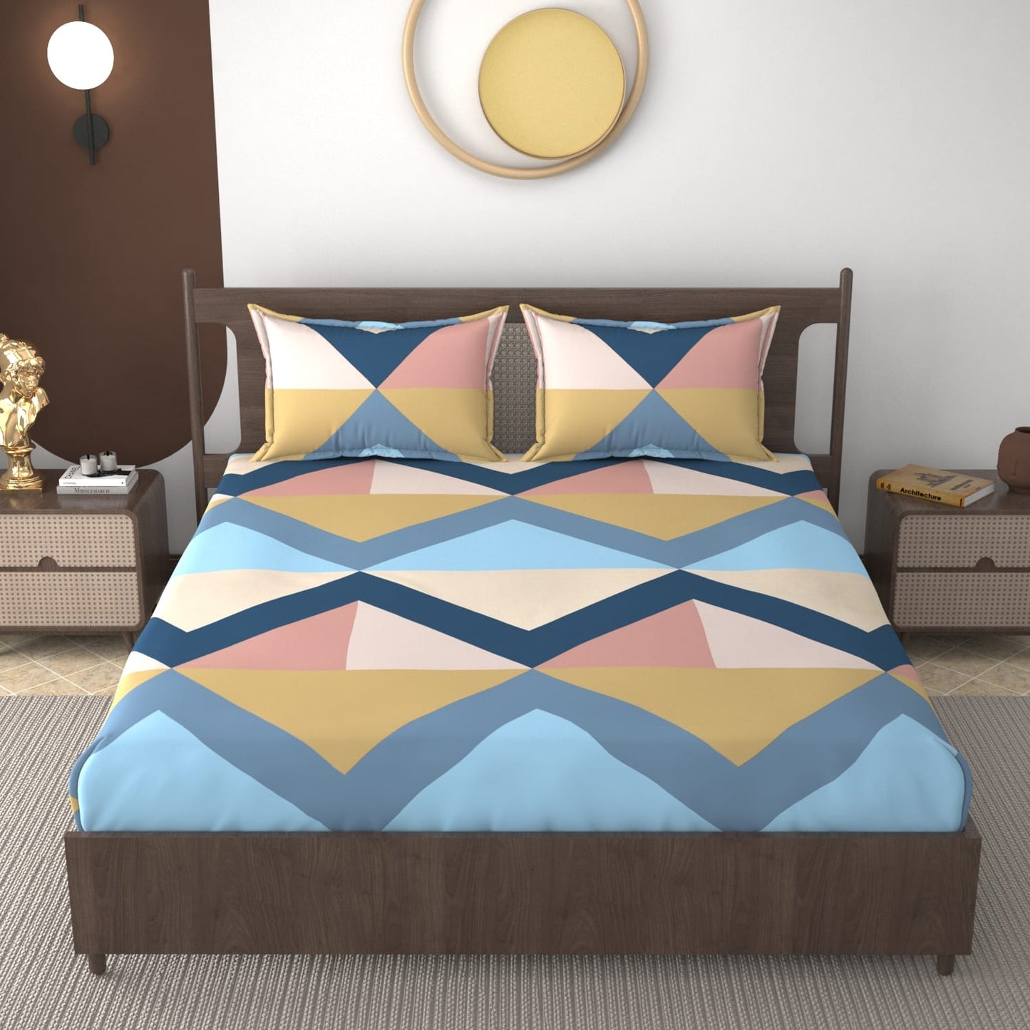 Fabicra Royal Cotton Blend Elastic Fitted King Size Double Bed Bedsheet with 2 Pillow Covers (OFFER)