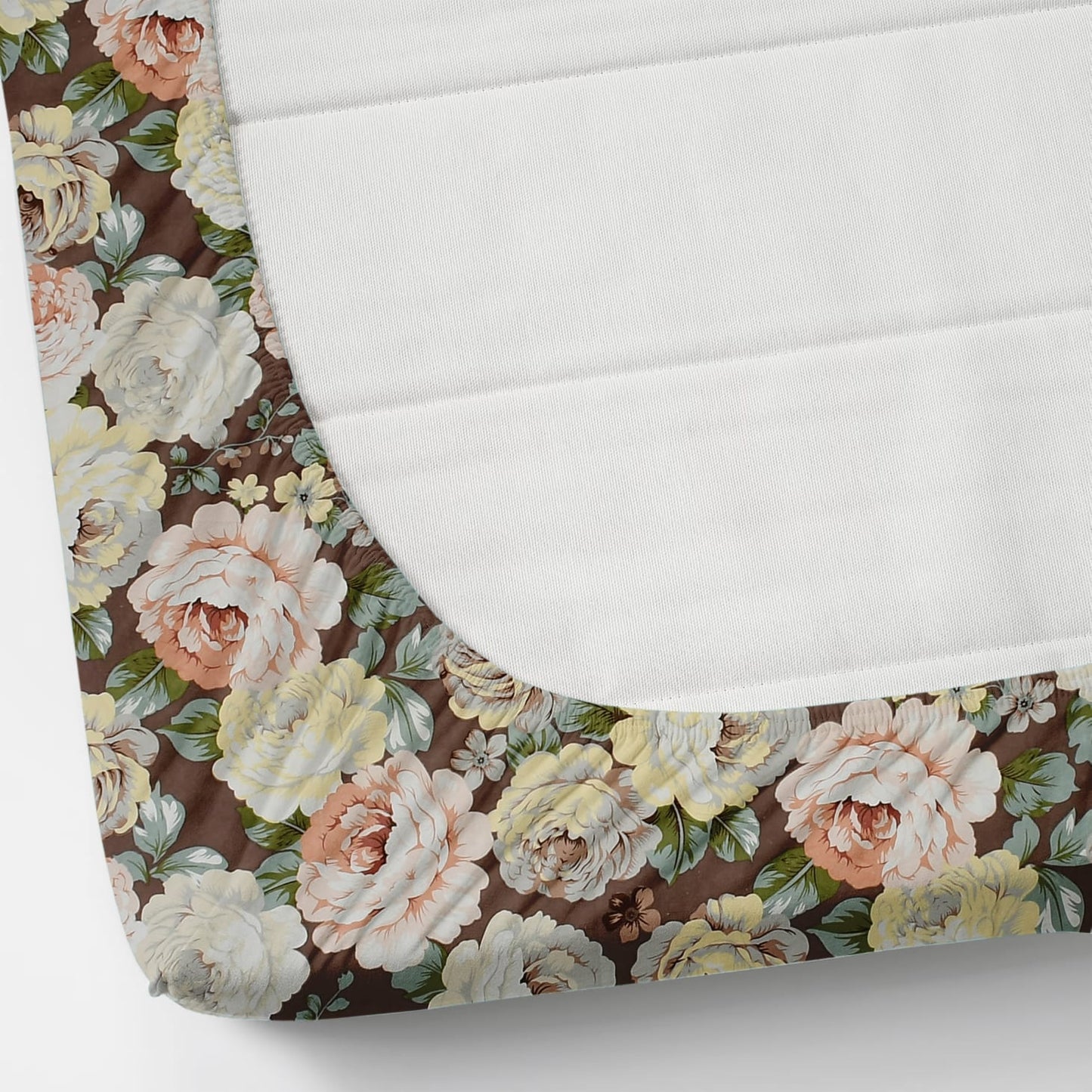 Fabicra Brown Floral Cotton Blend Elastic Fitted King Size Double Bed Bedsheet with 2 Pillow Covers