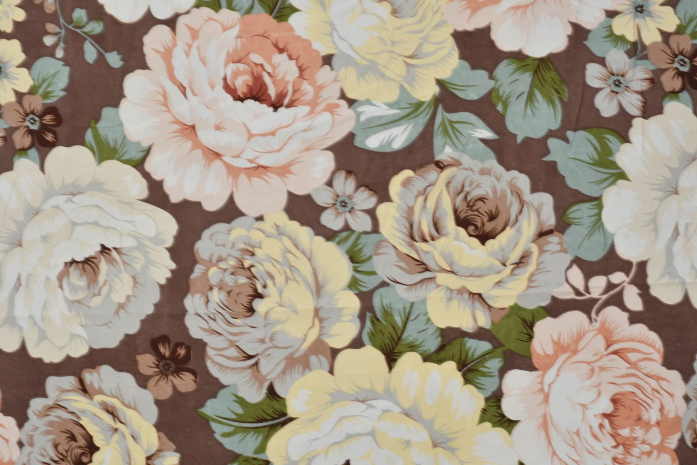 Fabicra Brown Floral Cotton Blend Elastic Fitted King Size Double Bed Bedsheet with 2 Pillow Covers