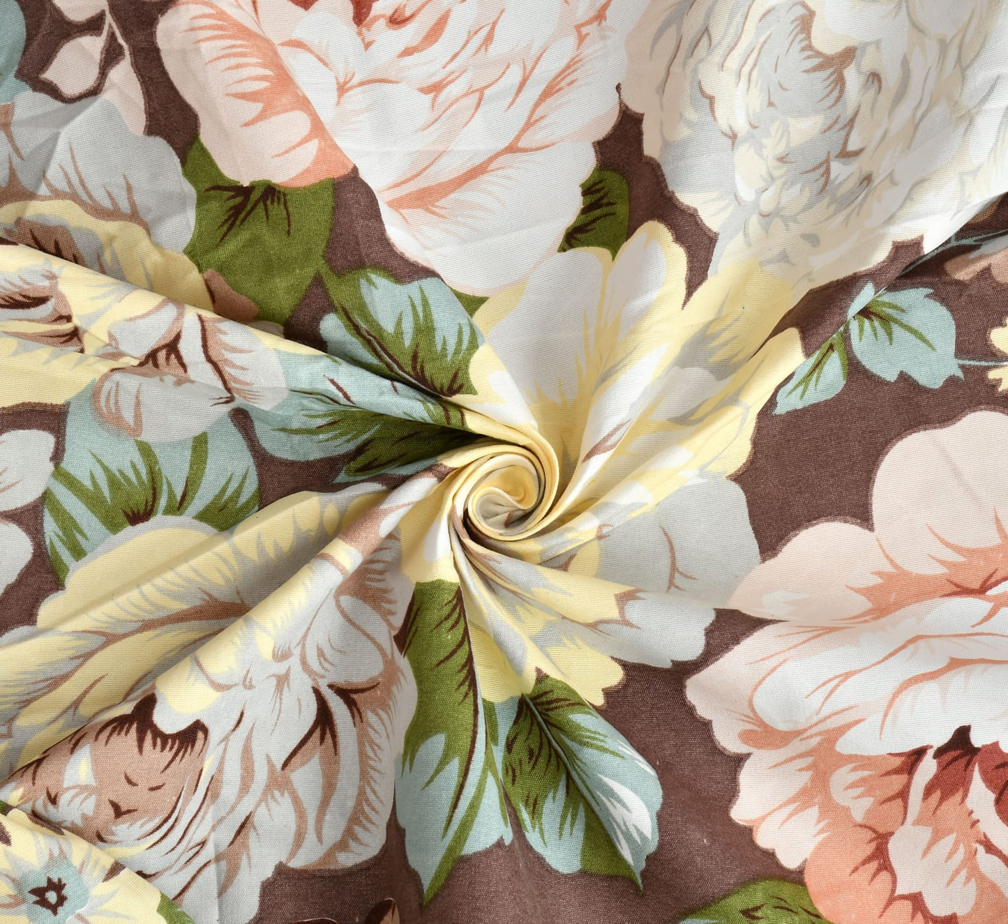 Fabicra Brown Floral Cotton Blend Elastic Fitted King Size Double Bed Bedsheet with 2 Pillow Covers