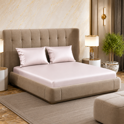 Fabicra Satin Elastic Fitted King Size Double Bed Bedsheet with 2 Pillow Covers
