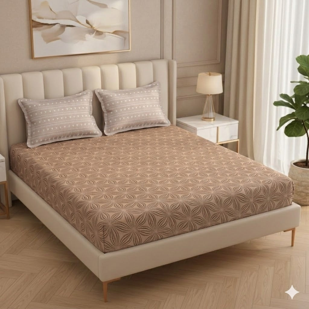 Fabicra Ultra Premium Elastic Fitted Cotton Blend King Size Double Bed Bedsheet with 2 Pillow Covers