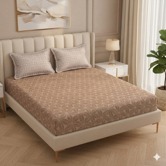 Fabicra Ultra Premium Elastic Fitted Cotton Blend King Size Double Bed Bedsheet with 2 Pillow Covers