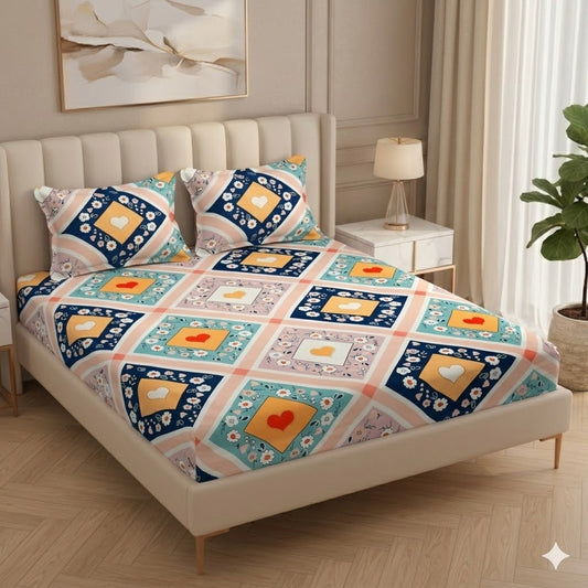 BOGO Fabicra Ultra Premium Elastic Fitted Cotton Blend King Size Double Bed Bedsheet with 2 Pillow Covers