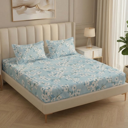 Fabicra Royal Cotton Elastic Fitted King Size Double Bed Bedsheet with 2 Pillow Covers (BOGO)