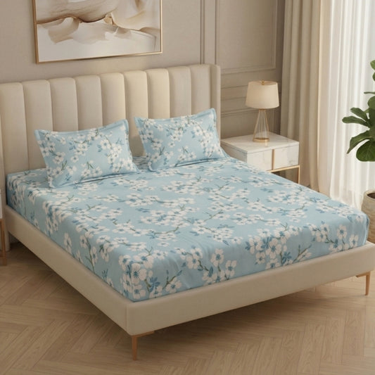 Fabicra Royal Cotton Elastic Fitted King Size Double Bed Bedsheet with 2 Pillow Covers (BOGO)