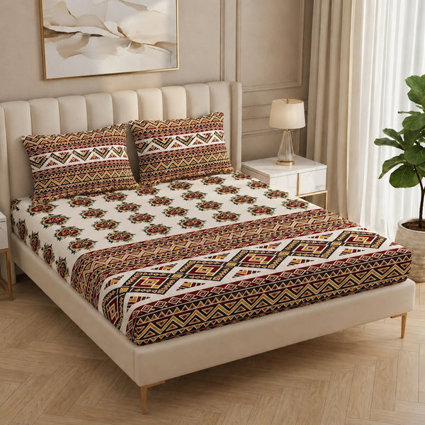Fabicra Summer Cotton Elastic Fitted King Size Double Bed Bedsheet with 2 Pillow Covers (New)