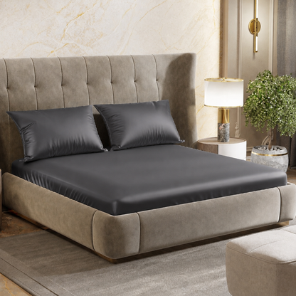 Fabicra Satin Elastic Fitted King Size Double Bed Bedsheet with 2 Pillow Covers