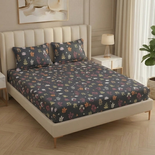 Fabicra Royal Cotton Elastic Fitted King Size Double Bed Bedsheet with 2 Pillow Covers (New)