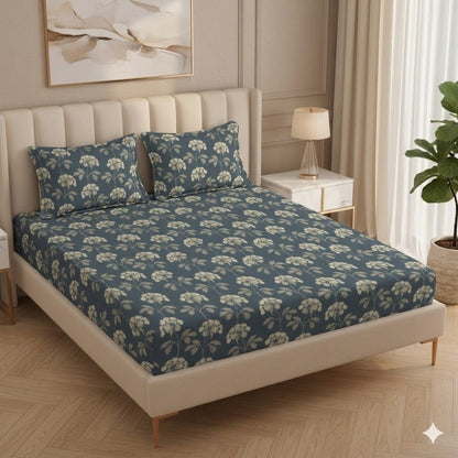Fabicra Premium Cotton Elastic Fitted King Size Double Bed Bedsheet with 2 Pillow Covers