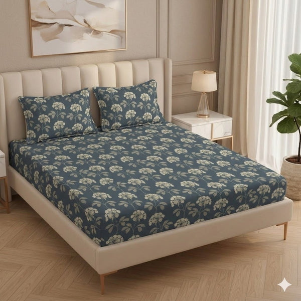 BOGO Fabicra Premium Cotton Elastic Fitted King Size Double Bed Bedsheet with 2 Pillow Covers