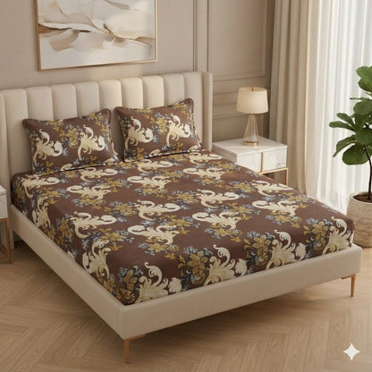 Fabicra Royal Cotton Elastic Fitted King Size Double Bed Bedsheet with 2 Pillow Covers (BOGO)