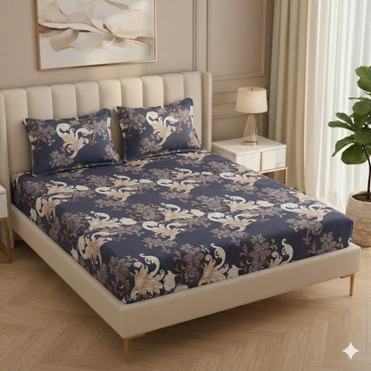 Fabicra Royal Cotton Elastic Fitted King Size Double Bed Bedsheet with 2 Pillow Covers (New)