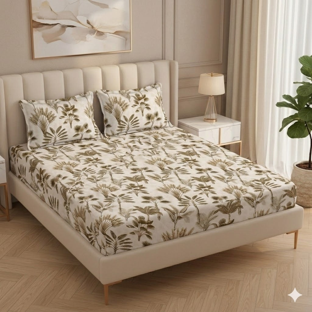 BOGO Fabicra Premium Cotton Elastic Fitted King Size Double Bed Bedsheet with 2 Pillow Covers