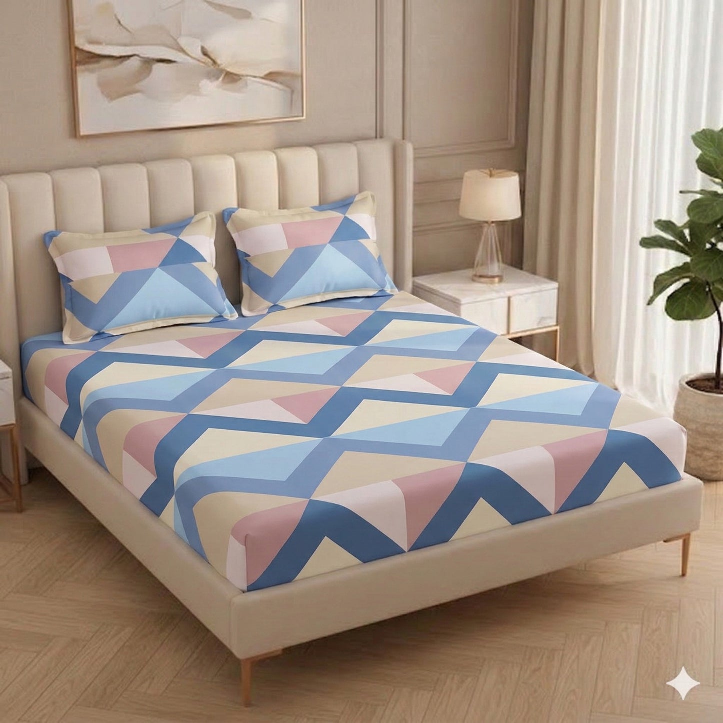 Fabicra Royal Cotton Blend Elastic Fitted King Size Double Bed Bedsheet with 2 Pillow Covers (OFFER)