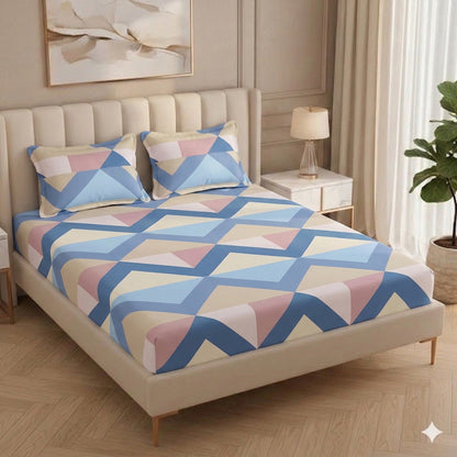 Fabicra Royal Cotton Blend Elastic Fitted King Size Double Bed Bedsheet with 2 Pillow Covers (OFFER)