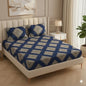 Fabicra Bliss Blue Cotton Elastic Fitted King Size Bedsheet with 2 Pillow Covers