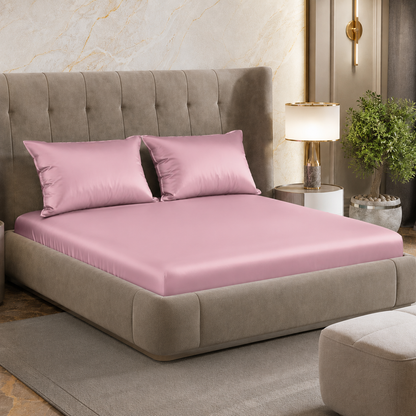 Fabicra Satin Elastic Fitted King Size Double Bed Bedsheet with 2 Pillow Covers