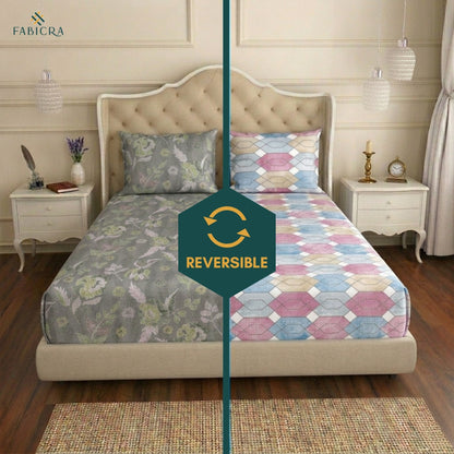 Fabicra 2-In-1 Reversible Double Bed Bed Sheet With Pillow Covers