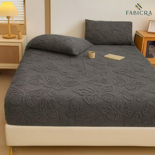 Fabicra Luxury Winter Warm Rabbit Fur Designer Fitted Bedsheet – King Size Double Bed