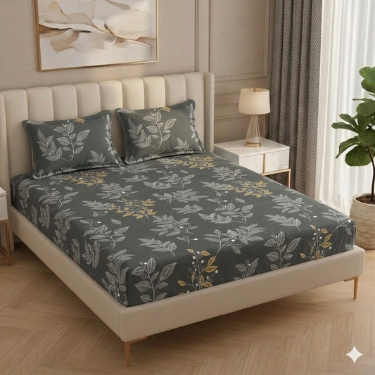 Fabicra Royal Cotton Elastic Fitted King Size Double Bed Bedsheet with 2 Pillow Covers (BOGO)