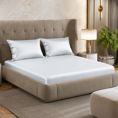 Fabicra Satin Elastic Fitted King Size Double Bed Bedsheet with 2 Pillow Covers (BOGO)
