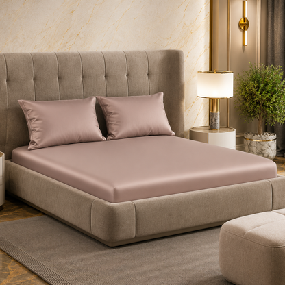 Fabicra Satin Elastic Fitted King Size Double Bed Bedsheet with 2 Pillow Covers