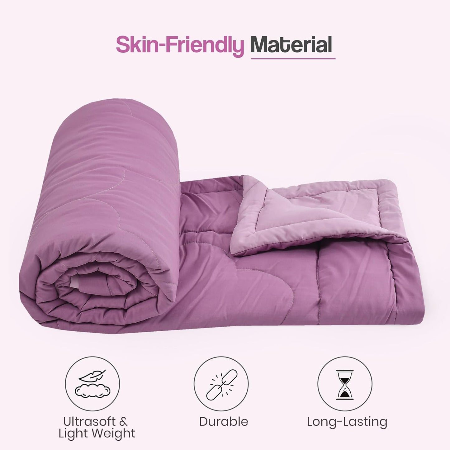 Pink Solid Summer Touch Double Bed AC Comforter/Blanket Reversible by Fabicra