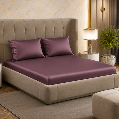 Fabicra Satin Elastic Fitted King Size Double Bed Bedsheet with 2 Pillow Covers