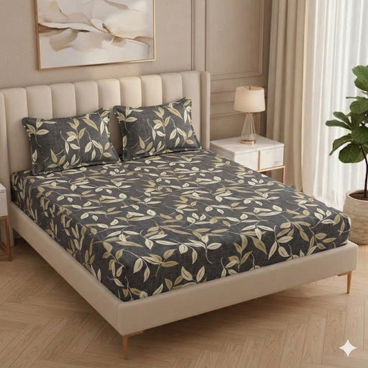 Fabicra Royal Cotton Elastic Fitted King Size Double Bed Bedsheet with 2 Pillow Covers (BOGO)
