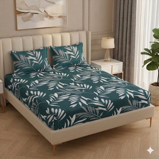 Fabicra Royal Cotton Elastic Fitted King Size Double Bed Bedsheet with 2 Pillow Covers (New)