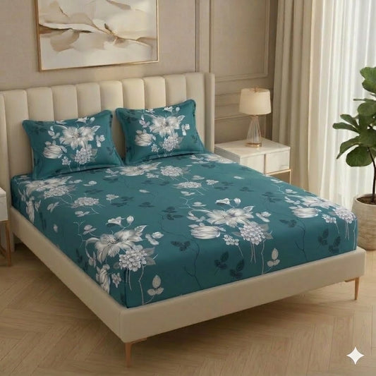 Fabicra Royal Cotton Elastic Fitted King Size Double Bed Bedsheet with 2 Pillow Covers (New)