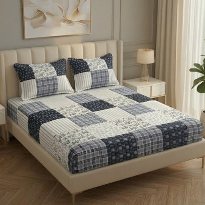 Fabicra Ultra Premium Elastic Fitted Cotton Blend King Size Double Bed Bedsheet with 2 Pillow Covers
