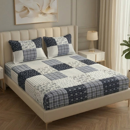 Fabicra Ultra Premium Elastic Fitted Cotton Blend King Size Double Bed Bedsheet with 2 Pillow Covers