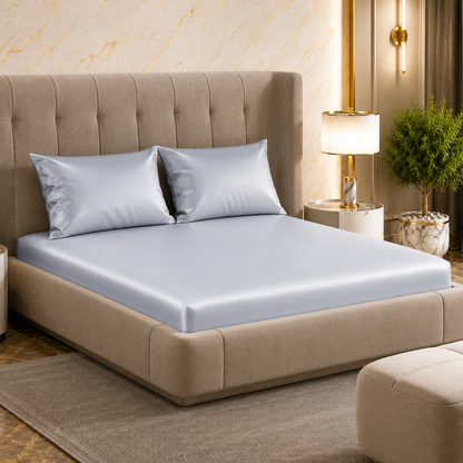Fabicra Satin Elastic Fitted King Size Double Bed Bedsheet with 2 Pillow Covers (BOGO)