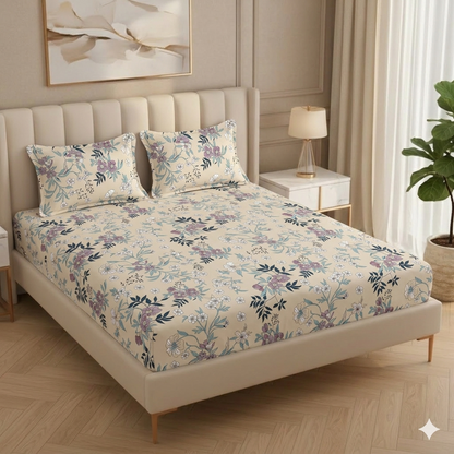 Fabicra Royal Cotton Elastic Fitted King Size Double Bed Bedsheet with 2 Pillow Covers (New)