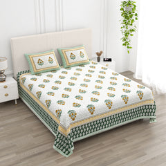 Luxe 100% Pure Cotton Printed Double Bed Bedsheet – With 2 Pillow Covers