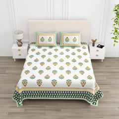 Luxe 100% Pure Cotton Printed Double Bed Bedsheet – With 2 Pillow Covers