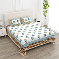 Luxe 100% Pure Cotton Printed Double Bed Bedsheet – With 2 Pillow Covers