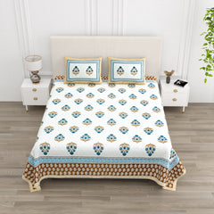 Luxe 100% Pure Cotton Printed Double Bed Bedsheet – With 2 Pillow Covers