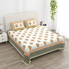Luxe 100% Pure Cotton Printed Double Bed Bedsheet – With 2 Pillow Covers