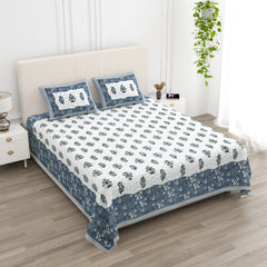 Luxe 100% Pure Cotton Printed Double Bed Bedsheet – With 2 Pillow Covers