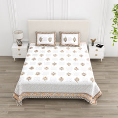 Luxe 100% Pure Cotton Printed Double Bed Bedsheet – With 2 Pillow Covers